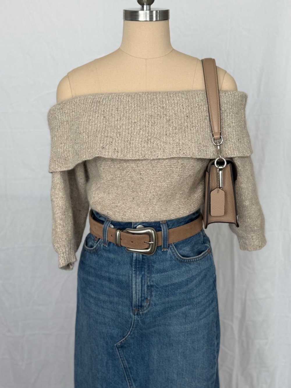 Vintage Silk Angora Lambswool Off-Shoulder Knit Sweater